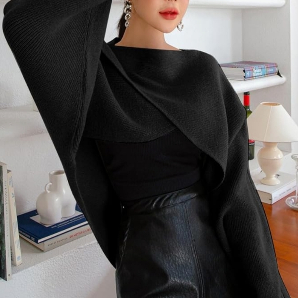 Black Draped Knit Women's Sweater
